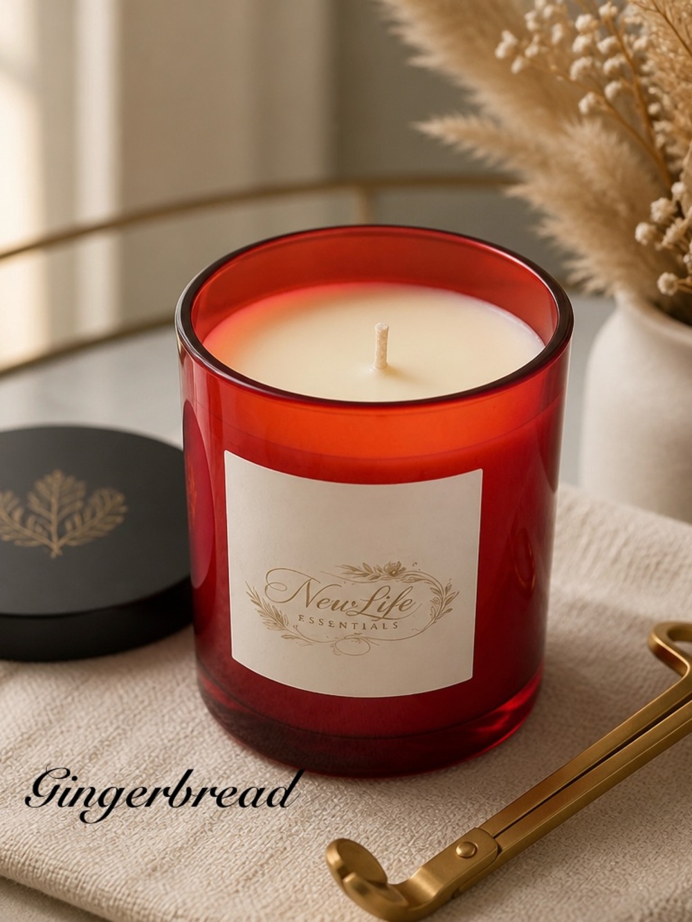Essentials Gingerbread Scented Red Glass Candle